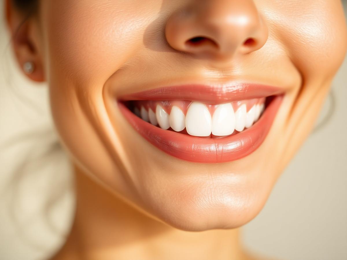 Close detail of a natural-looking smile after cosmetic dental care